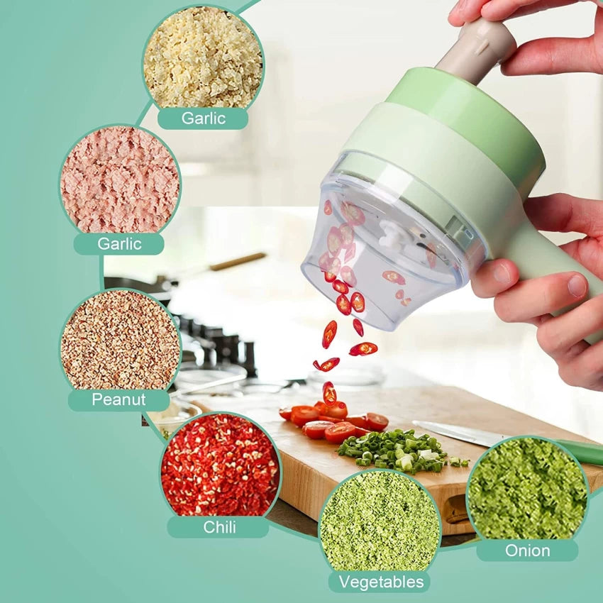 4-in-1 Handheld Electric Vegetable Cutter Chopper